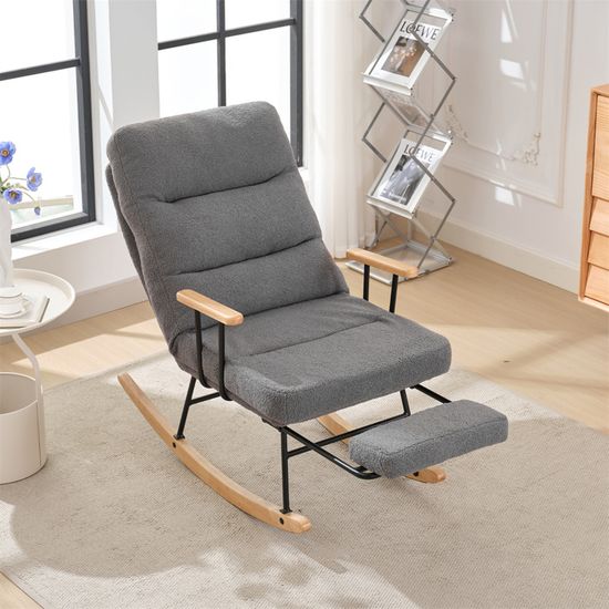 Fauteuil à Bascule Design Scandinave - Repose-pieds 5 Positions - Rembourrage Coton - 150kg