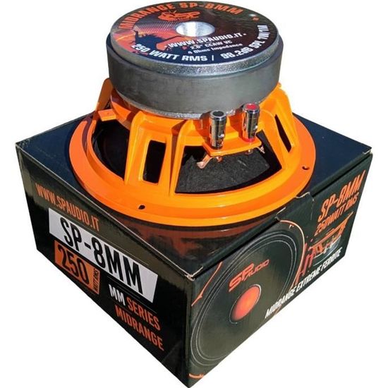 SP AUDIO SP8MM haut-parleur médium-bas 20,00 cm 200 mm 8" diamètre 250 watts rms 500 watt max 4 ohms sensibilité 98,2 db, 1 piece