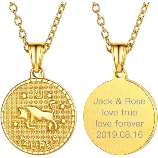 Pendentif Médaille Taureau - Plaqué Or - GL - Bijou Signe Zodiac