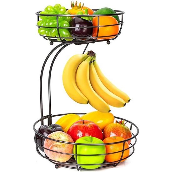Corbeille à Fruits Moderne Métal Avec Porte-Banane – Grand Volume Bronze, Pour Fruits, Légumes, Pain & Décoration Cuisine
