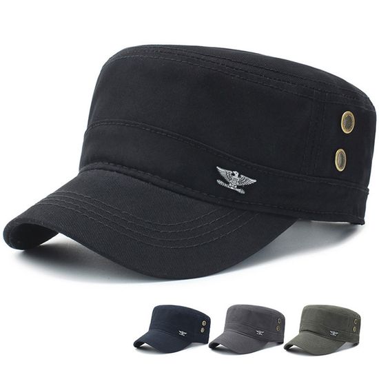 Casquette Militaire Printemps Automne Militaires Noirs D'Armée Militaire Flat Top Hat De Coton Homme