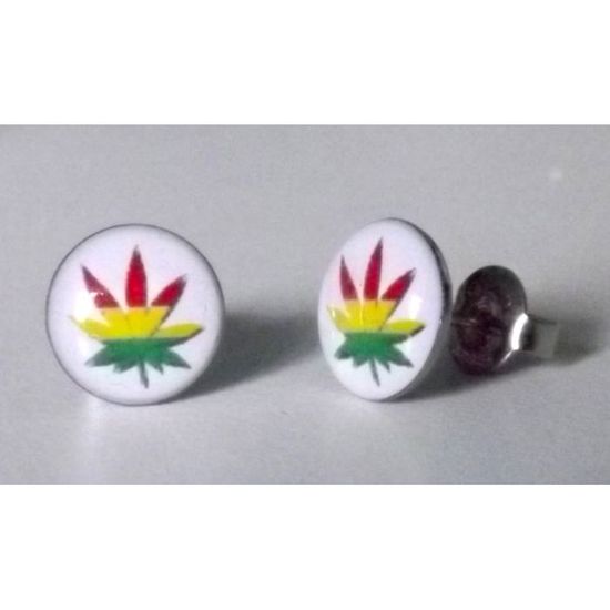 Boucles D'oreilles Feuille De Cannabis Vert Fluo - Clous Unisexe Acier Inoxydable - Style Rasta Punk