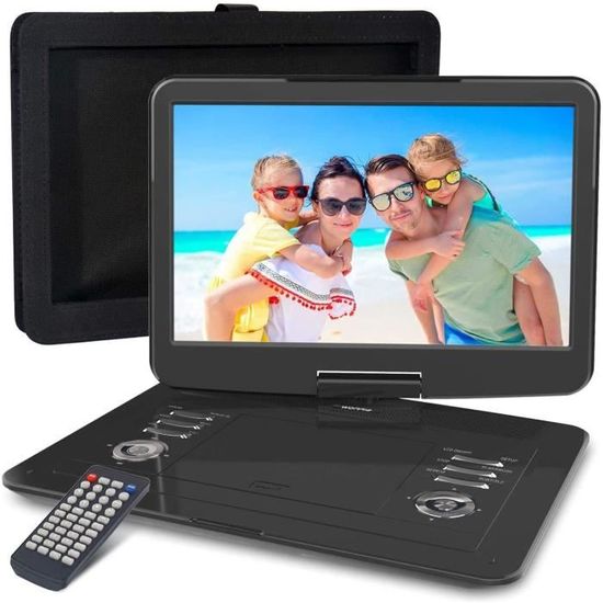 Lecteur DVD Portable 15.5 Pouces, avec écran orientable sur 270 degrés, Batterie Rechargeable, Son stéréo, Toutes régions, Accepte