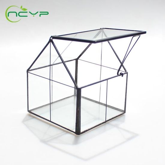 Vase,Terrarium en verre moderne, dessus de table en cuivre noir, Vase géométrique à motif de grille, accessoires de décoration pour