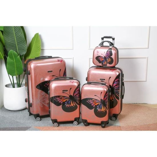 Set De Valises Rigides CELIMS 6 Pièces - Cabine 55cm, Moyenne 65cm, Grande 75cm + 2 Vanity - ABS, Roues 360°, Noir - Voyage Affaires/Loisirs