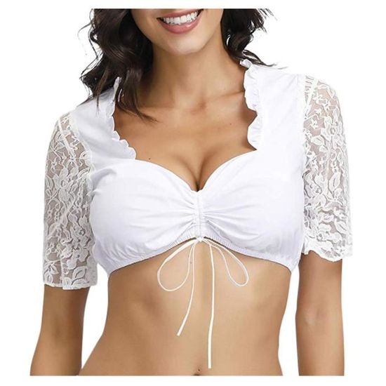 Chemisier Dirndl MUNSKT Pour Femme – Blanc Moderne Pour Fêtes Bavaroises Et Occasions Festives