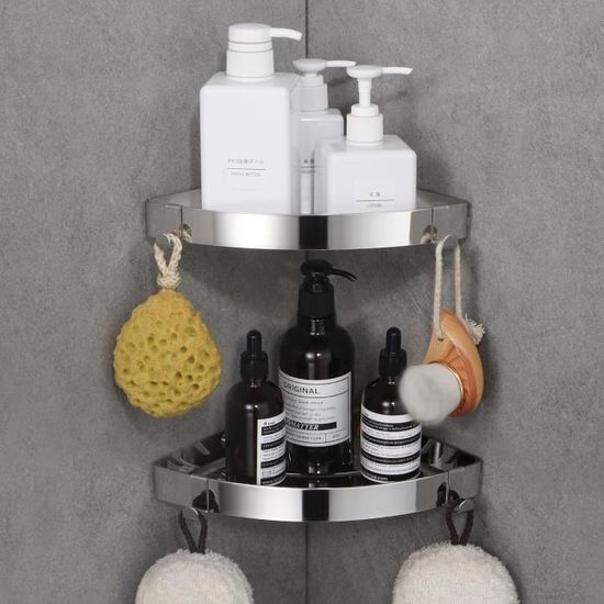 MEIJO Étagère De Douche Noire - Panier Salle De Bain Acier Inoxydable Avec 2 Crochets Amovibles, Organisation Pratique Et Élégante