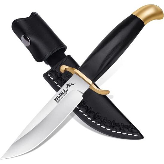 Couteau Bowie Crocodile Dundee Manche Olivier Lame Acier Damas 256 Couches Etui Cuir F Artisanale 01 - Couteaux droits et fixes (14113366