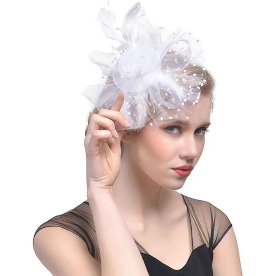 Bibi Et Gants Pour Mariage Avec Plumes | Ultra Léger (55g) Fait Main | Pour église, Cocktail, Garden-party | Blanc élégant