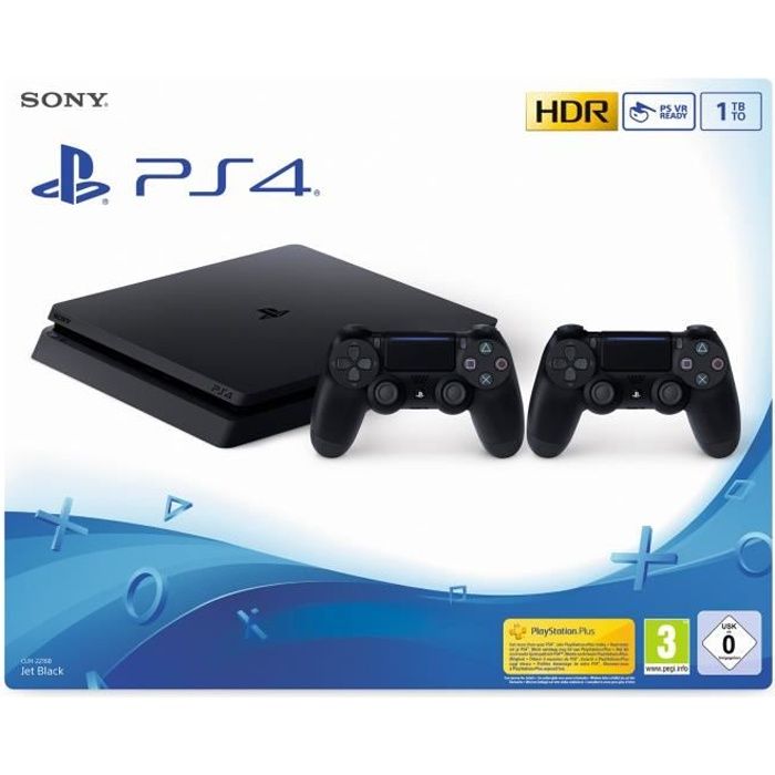 Console PS4 Slim 1To Noire/Jet Black + 2ème Manette DualShock Noire - PlayStation Officiel