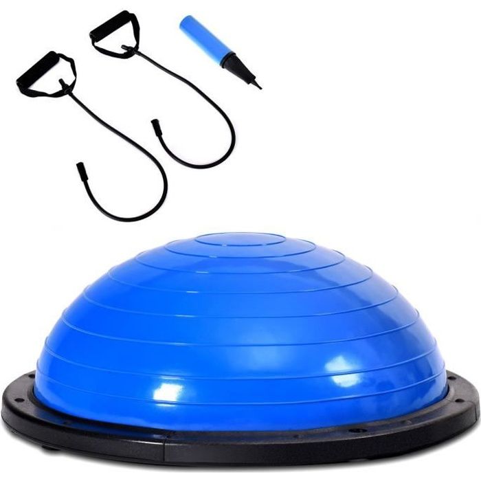 COSTWAY Balance Traîner Ø 59CM Ballon d'Exercice l'Equilibre du Corps Flexibilité avec Cables de Resistance 80cm en PVC Bleu