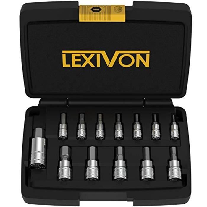 LEXIVON Set de Douilles mâles à 6 pans en Acier S2 Premium | 13 pièces métriques de 2mm à 14mm | Coffret de Rangement Inclus (LX-141