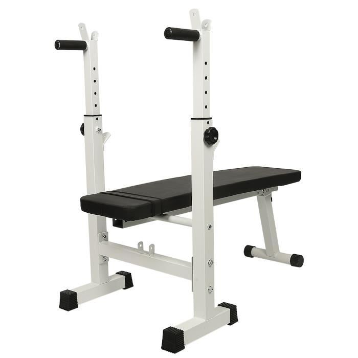 FIRNOSE Banc de Musculation Pliable Hauteur Réglable, Support pour Haltère(Sans haltères),POUR Débutants/Professionnels - Noir/Blanc