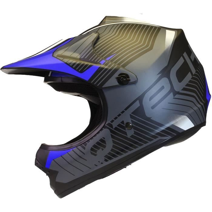Casque de Moto pour Enfant Motocross Cross Off-Road Noir Mat ATV Quad - Bleu - XS