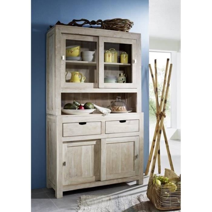 Buffet avec vitrine - Bois massif d'acacia blanchi - NATURE WHITE #64