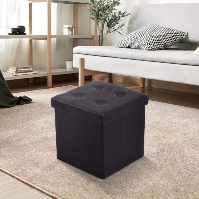 Banc Coffre Siège de Rangement Pouf Repose-pied - 38 x 38 x 38CM en Cuir de PVC Noir Charge Max. 300KG
