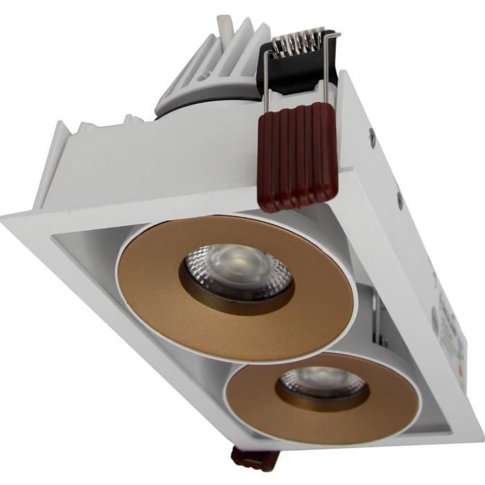 Double Spot LED Encastrable 2x9W COB 120° Dimmable Rectangle BLANC/DORE - Blanc Neutre 4200k - 5500k Silumen
