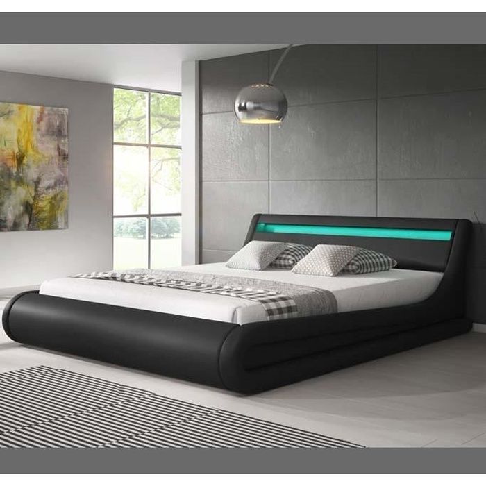 Lit Coffre pour Matelas 140x190cm | Couleur Noir LED | Mater