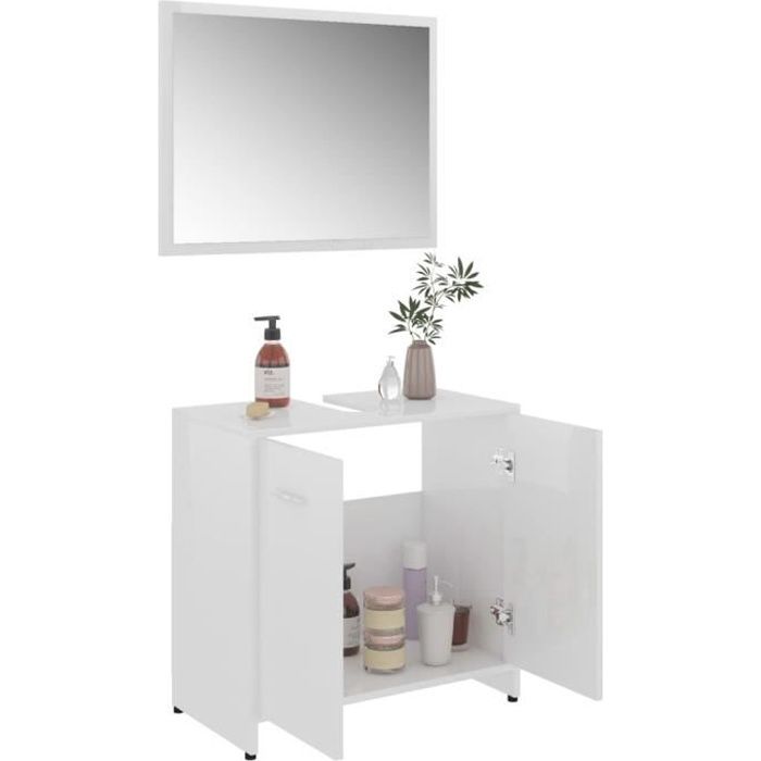 SWT Ensemble de meubles de salle de bain Blanc brillant Aggloméré 80