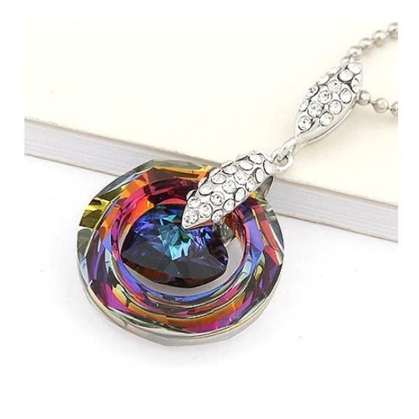 Pendentif en Cristal de Swarovski Elements Arc en Ciel et Coeur bleu