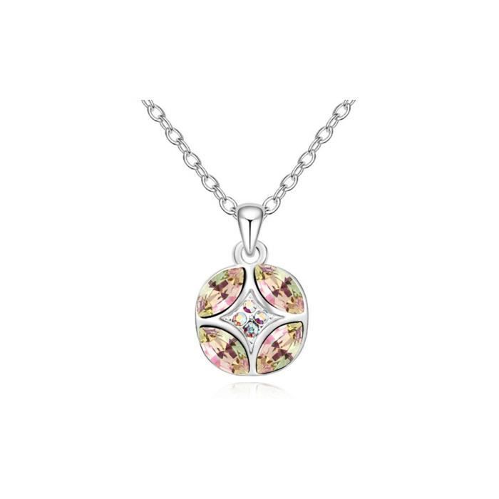 Pendentif Cercle Cristal de Swarovski Elements Blanc et Plaqué Or Blanc