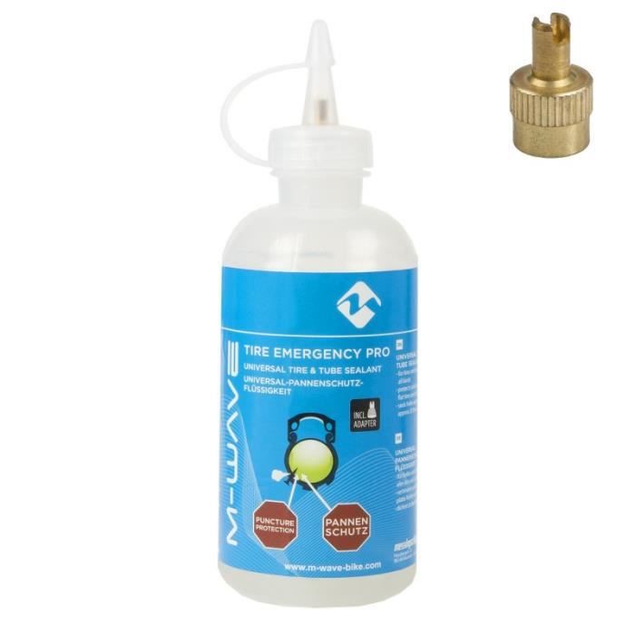 LIQUIDE PREVENTIF ANTI CREVAISON VELO UNIVERSEL PNEU JANTE VTT ELECTRIQUE ROUTE GRANDE CONTENANCE 250ML AVEC RACCORD GONFLAGE