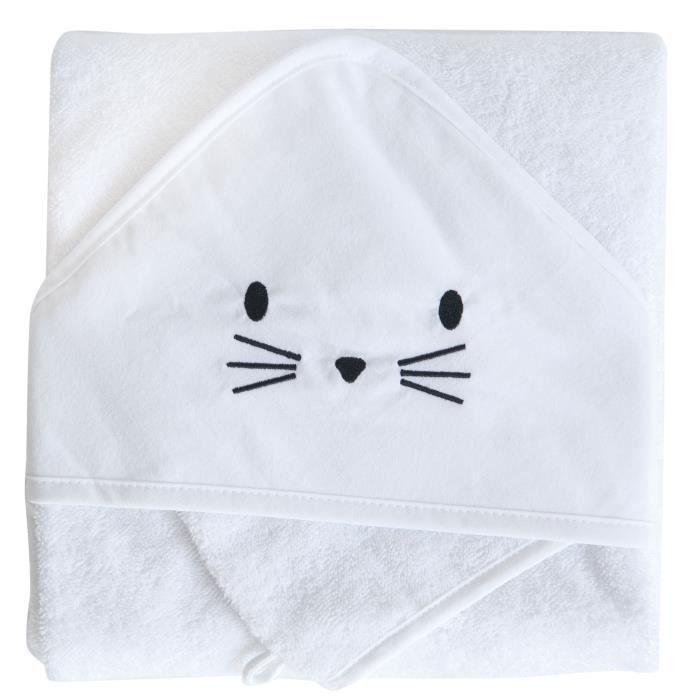 DOMIVA Coffret sortie de bain Uni - Eponge 100% Coton - Avec gant - Blanc - 75 x 75 cm