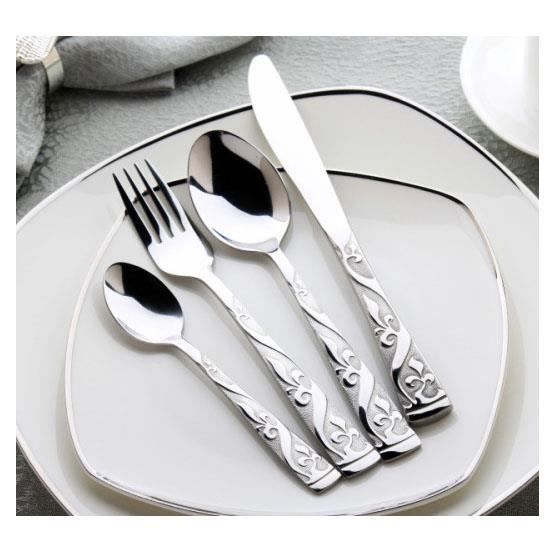 Ménagère Couverts 12 pièces Couteau- Fourchette- Cuillière de table- Cuillère à café en Acier Inoxydable Dinner Set Argent Sculpture