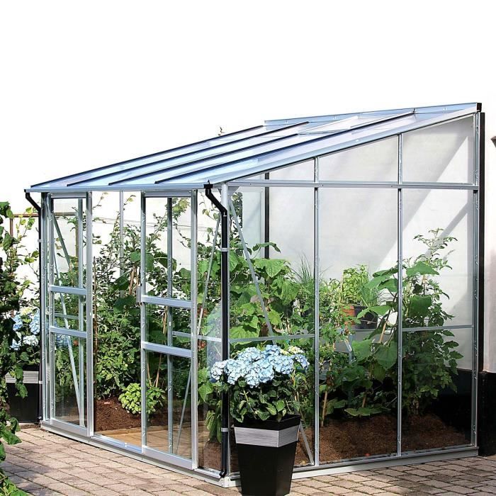 LAMS Serre de jardin adossée Melissa Ida 5200 - 5,20 m² - Aluminium et verre trempé - Naturel