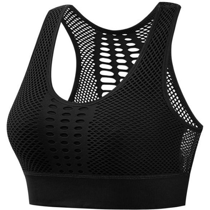 Femmes BRASSIERE-Bra de Sport Sous-vêtements sans soudure respirant de Yoga, Noir 2XL