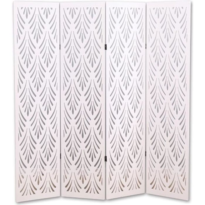 Paravent végétal en bois composite 4 pans, coloris blanc H170 x L160cm