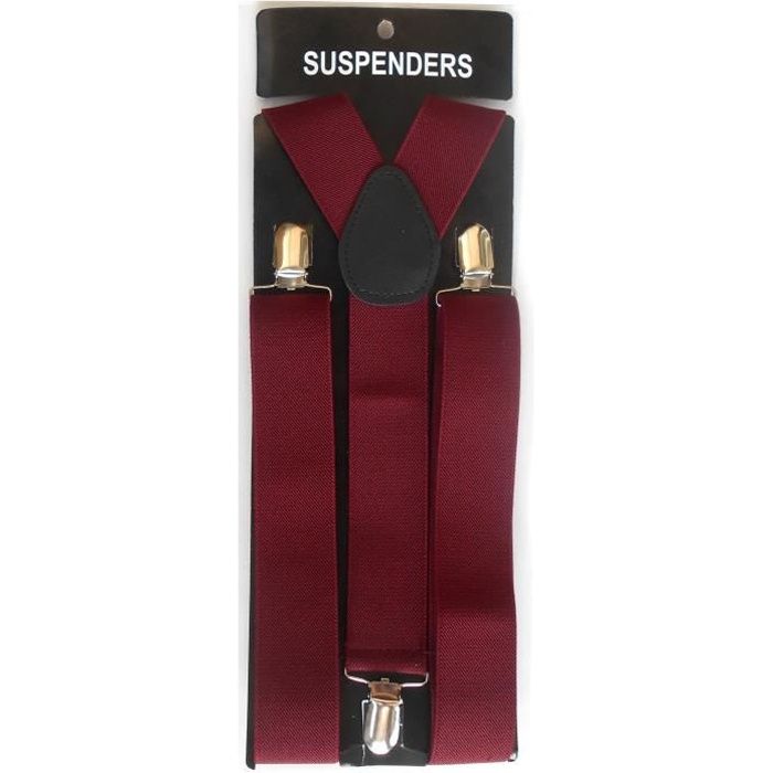 BRETELLES BORDEAUX 3 PINCES Réglable Elastique Pantalon HOMME FEMME ENFANT GARCON ...
