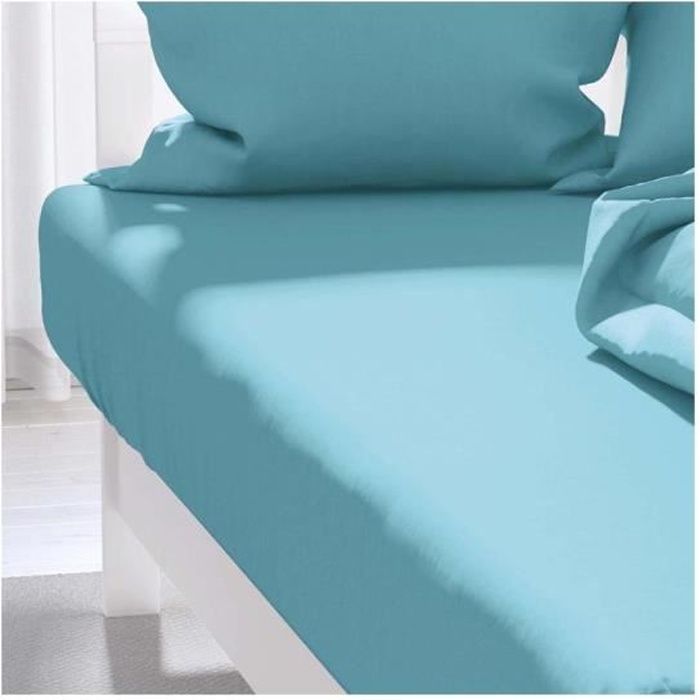 Drap housse uni 160x200 cm ATMO turquoise
