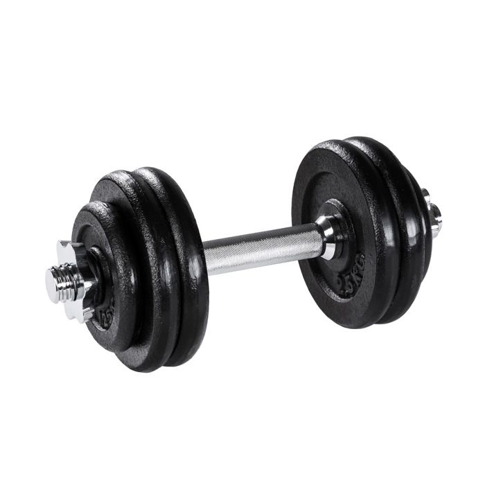 TECTAKE 1 Haltère Court et 6 Poids en Acier et en Fonte 2 x 1,25 kg + 4 x 2,5 kg