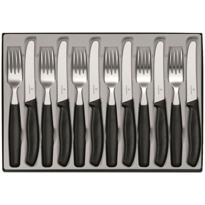 Victorinox 6.7833 Set DE 12 Ménagère avec Couteau à Tomates, Acier Inoxydable, Noir, 30 x 5 x 5 cm