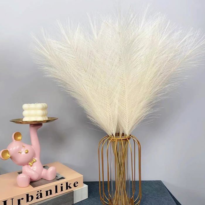 Fausse Herbe Pampas Blanche - Lot De 6 Tiges De 45 Cm - Décoration Intérieure En Soie, Moelleuse