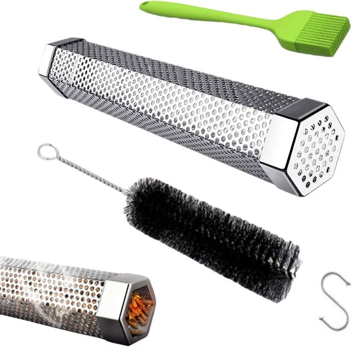 Panier à Griller Acier Inoxydable - 54x22cm, Avec Brosse, Pliable, Pour Viande Et Légumes
