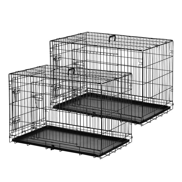 Comparer les prix de Lot de 2 cages pour chiens PawHut caisse de transport pliante pour chien en acier noir 92 x 57 x 62,5 cm
