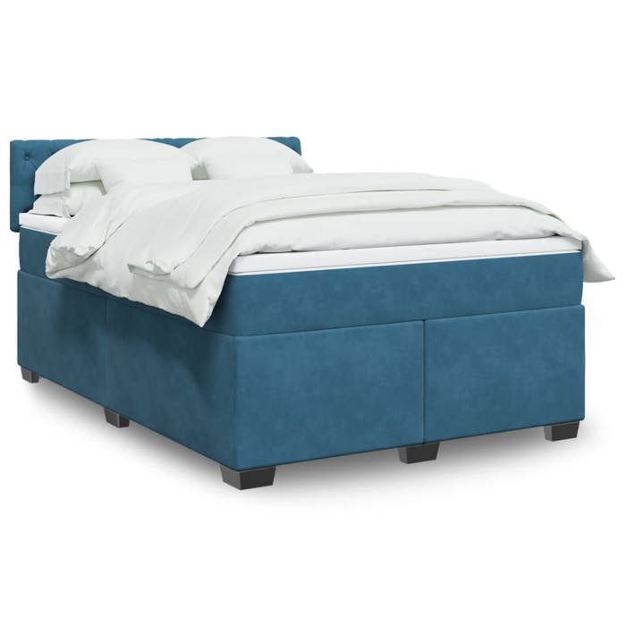 vidaXL Sommier à lattes de lit et matelas bleu 140x190 cm velours lit lit à plate-forme lit à panneaux meuble de chambre 3288616