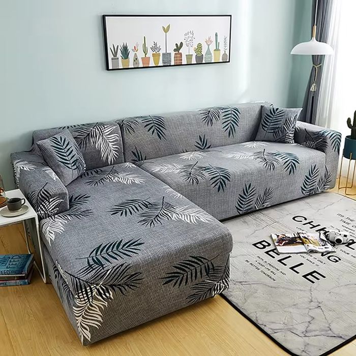 Housse de canapé dangle - AYYBF - ESSENTIEL - Extensible 3+2 places (145-230 cm) - Polyester/élasthanne - Gris