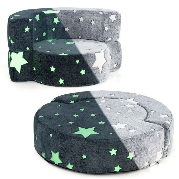 DREAMDE Canapé pour Enfants Modulaire Phosphorescent Convertible avec Housse Amovible en Flanelle pour Tout-Petits de 3Ans+ Gris
