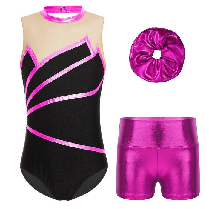 Justaucorps Fille Avec Short Et Bandeau - Pour Gymnastique, Danse, Patinage - Paillettes Et Strass - Taille 4 à 16 Ans (âge Indicatif) - 13