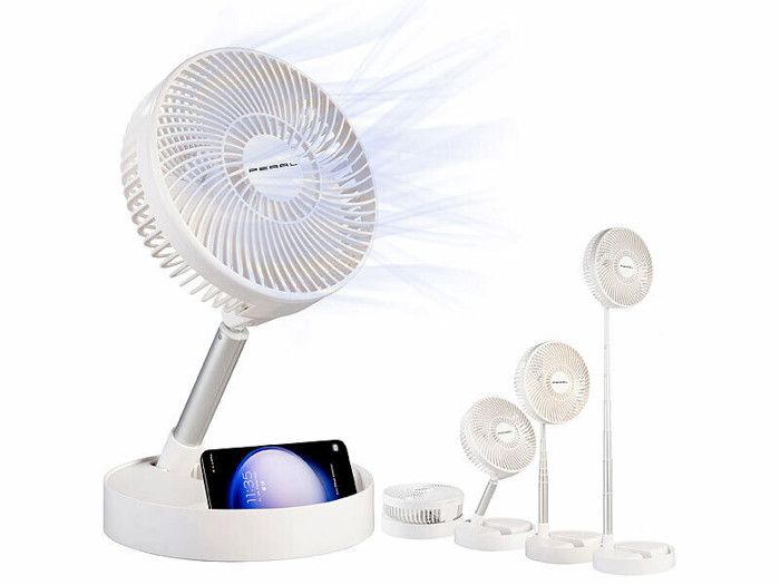 Ventilateur télescopique Ø 185 cm rechargeable avec fonction batterie externe - Pearl