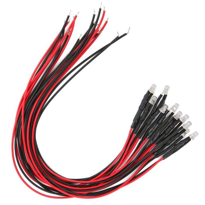 Lot de 50 mini diodes électroluminescentes à LED pré-câblées 5 mm DC 12 V Pour modélisme Éclairage multicolore blanc, rouge, bleu, vert, jaune Lewttyer