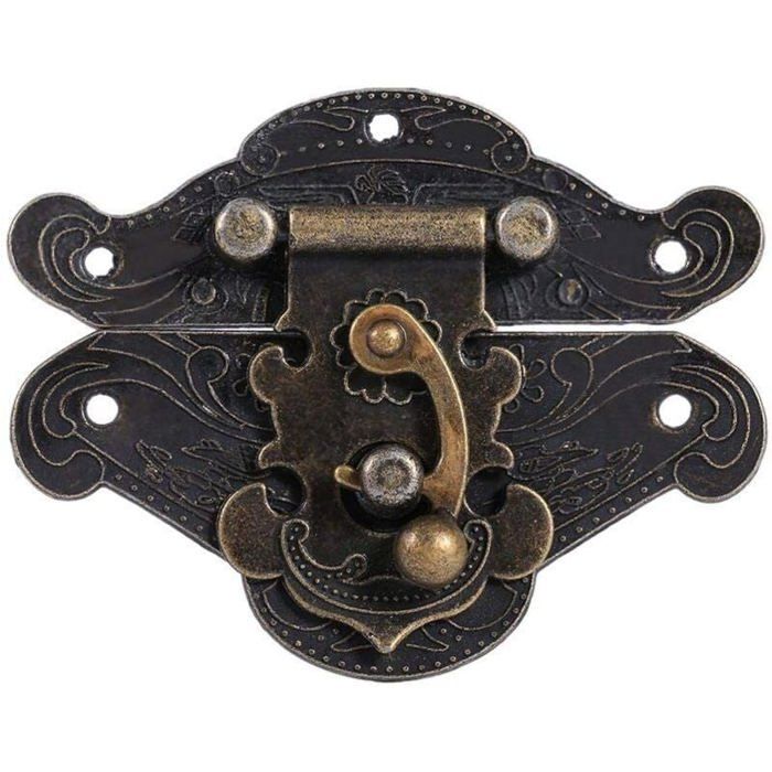 Verrous vintage antique gaufrage Moraillon Loquet Serrure Fermoir avec vis pour décoratifs valise ou meuble Couleur bronze (L)
