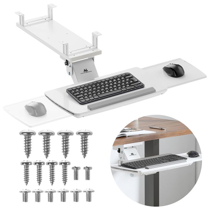 Porte-clavier sous le bureau - MACLEAN - MC-156 W - Inclinaison ±15° - Plateau souris ambidextre - Charge 5 kg