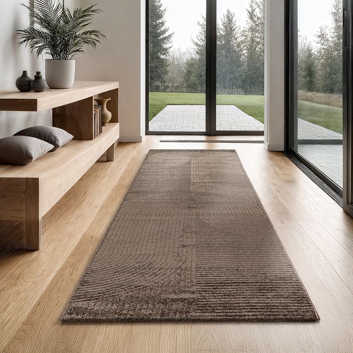 the carpet Everest - tapis salon effet 3D haute densité de poils et agréablement doux Marron 80 x 300 cm Design - 2251