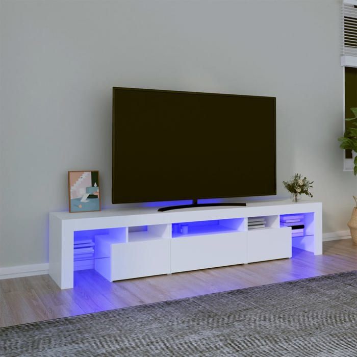 (Blanc)Meuble TV - SIGNOR - Table Télévision en bois avec lumières LED Blanc 200x365x40 cm 186059