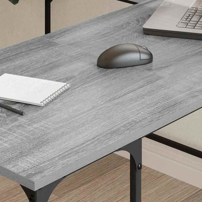Bureau en bois dingénierie - CLARENCE - Sonoma gris - 139x139x75 cm - Conception en L - Grand espace de rangement