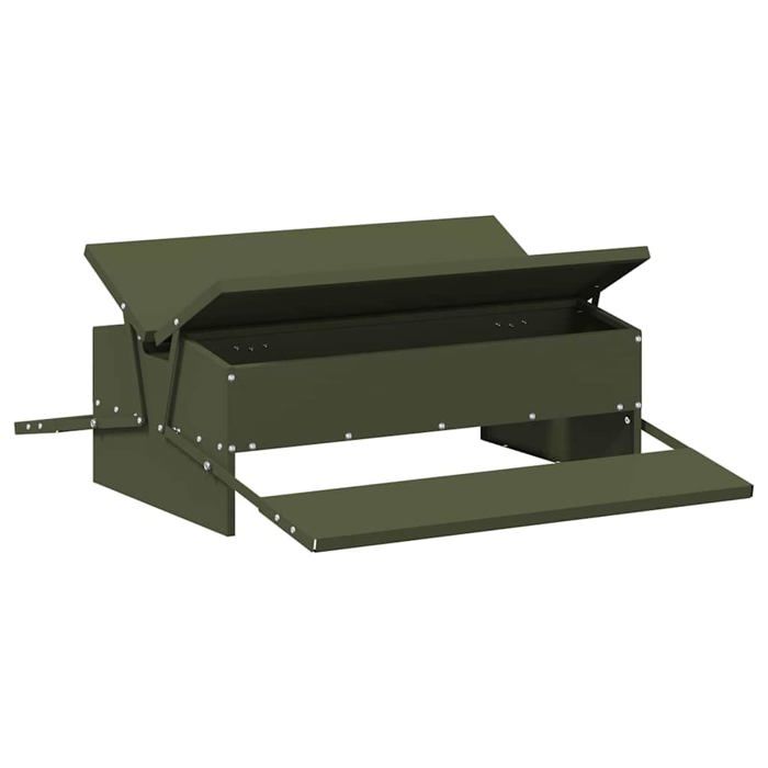 Mangeoire à pédale pour poules - vidaXL - Vert olive - 75x53x205 cm - Acier laminé à froid - Capacité 10 kg